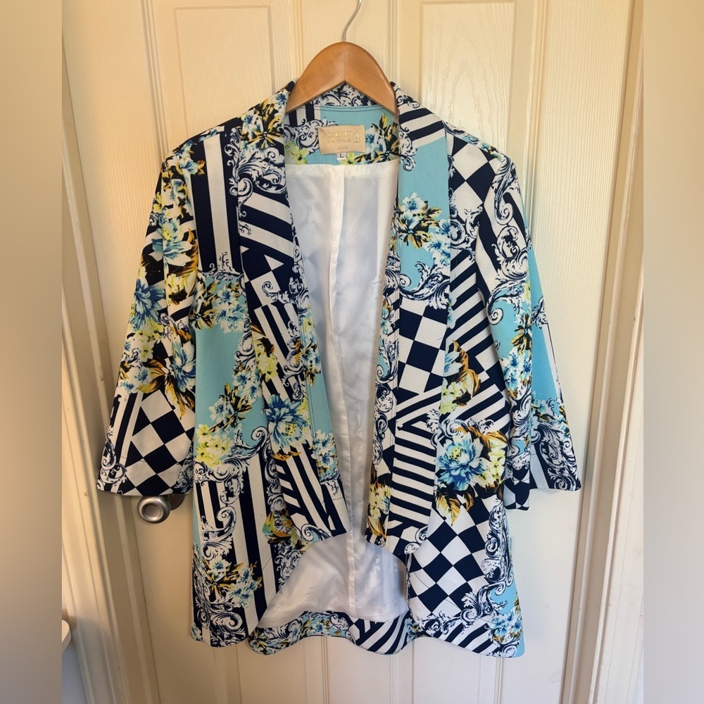 Alberto Makali blazer Baroque Floral Geometric Blazer USA  work essentials - Picture 2 of 7